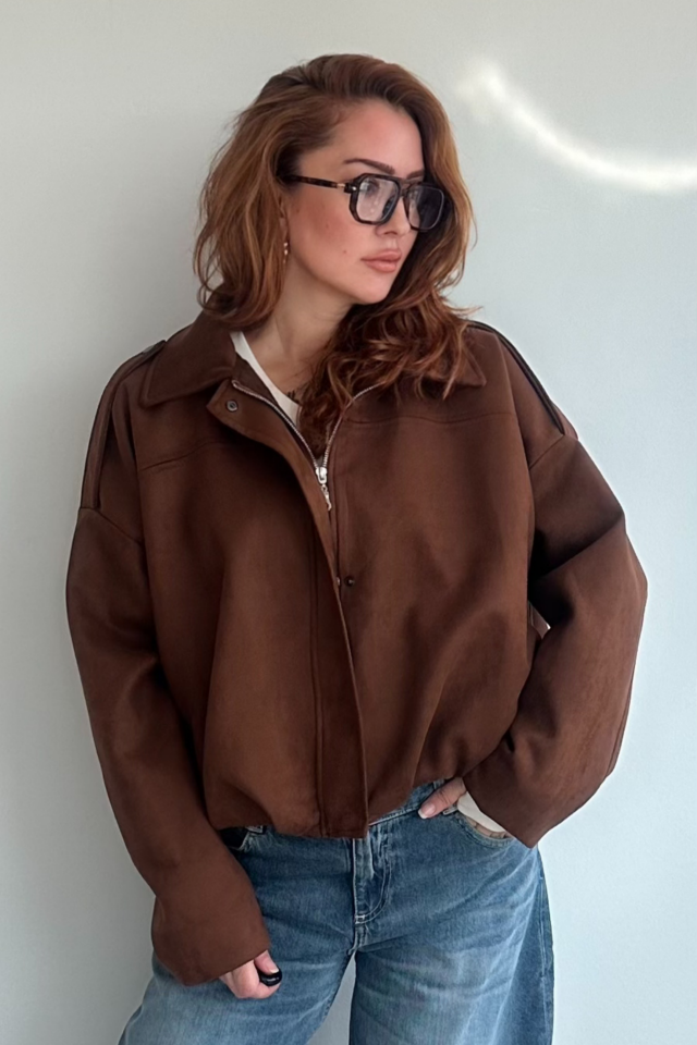 Süet Kahverengi Bomber Ceket