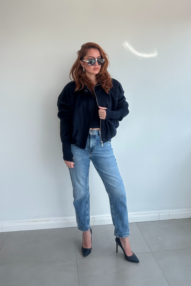 Süet Lacivert Bomber Ceket