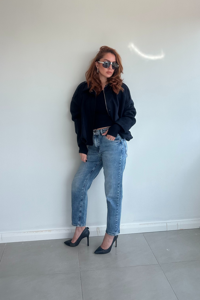 Süet Lacivert Bomber Ceket