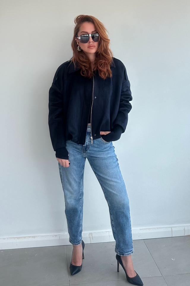 Süet Lacivert Bomber Ceket