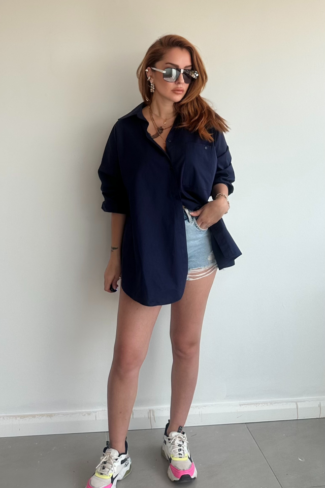 Lacivert Tek Cepli Gömlek