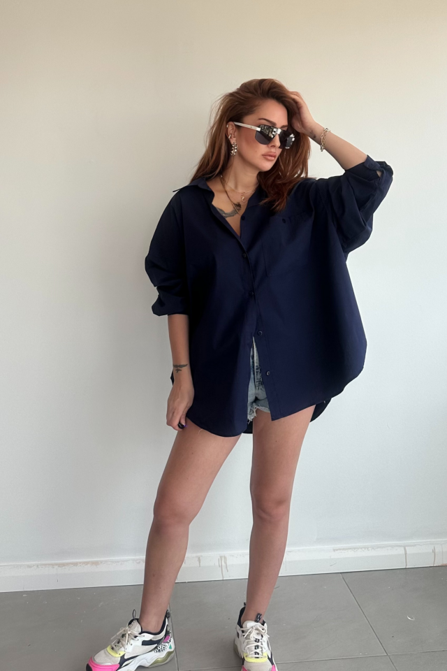 Lacivert Tek Cepli Gömlek