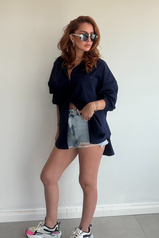 Lacivert Tek Cepli Gömlek