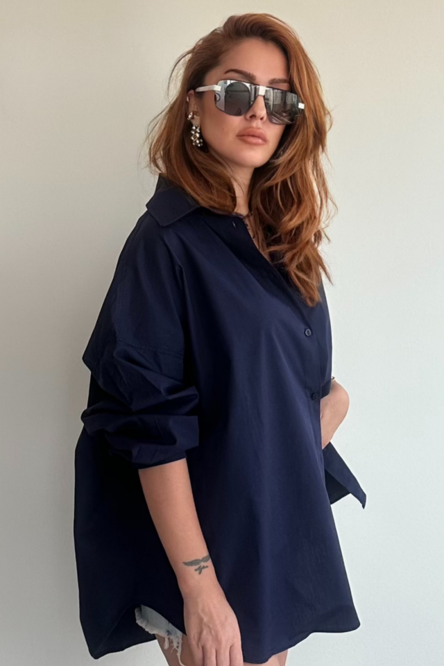 Lacivert Tek Cepli Gömlek