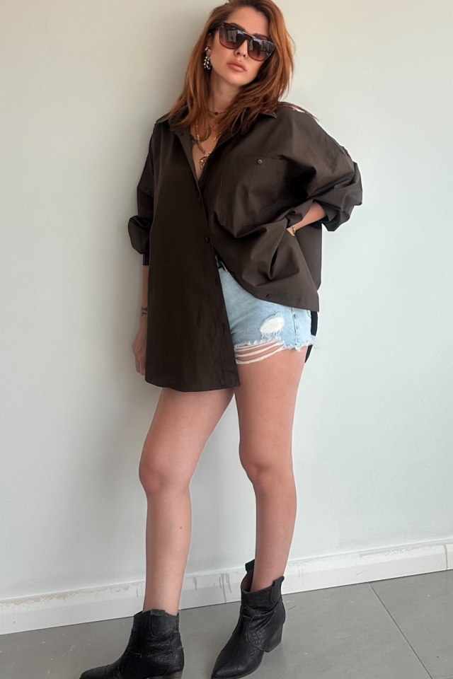 Kahverengi Tek Cepli Gömlek