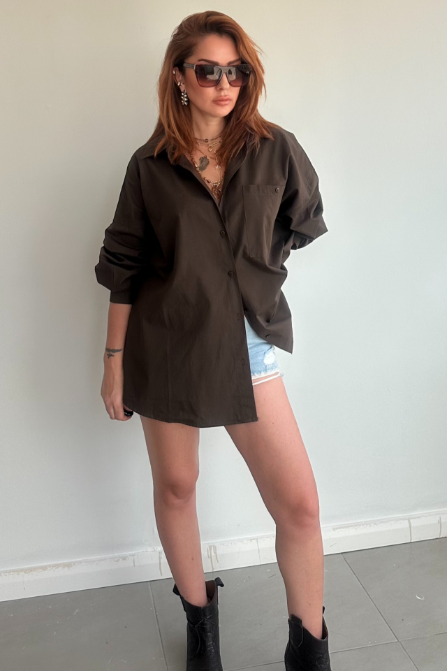 Kahverengi Tek Cepli Gömlek