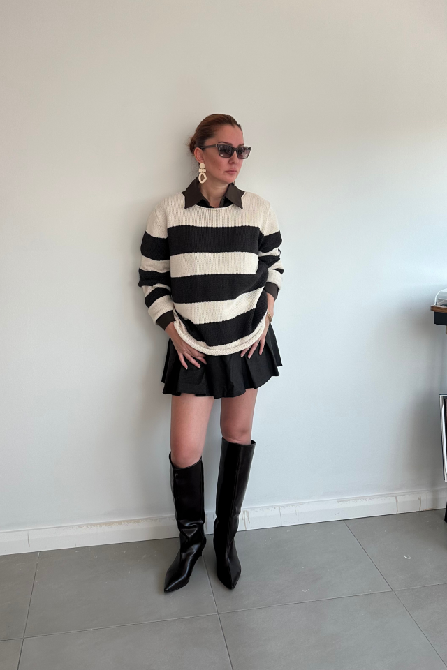 Kahverengi Kalın Çizgili Kazak