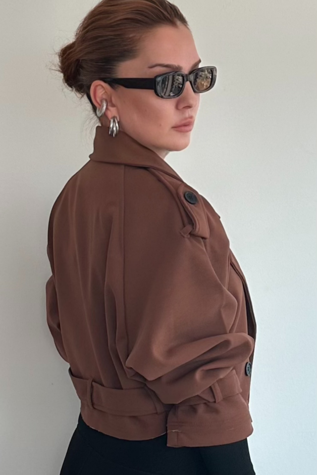 Kahverengi Reglan Kısa Trençkot