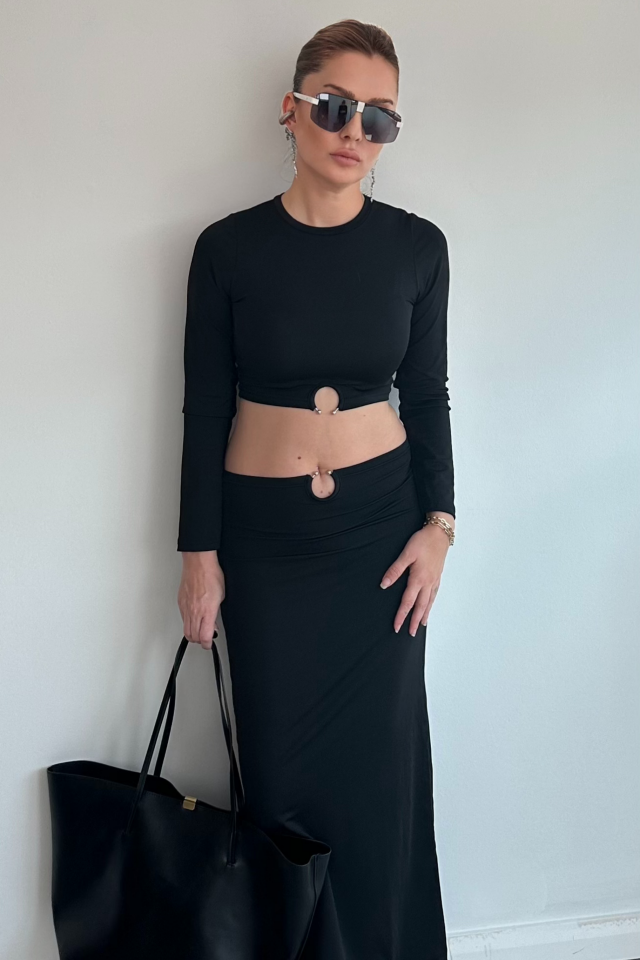 Siyah Halkalı Etek Bluz Takım