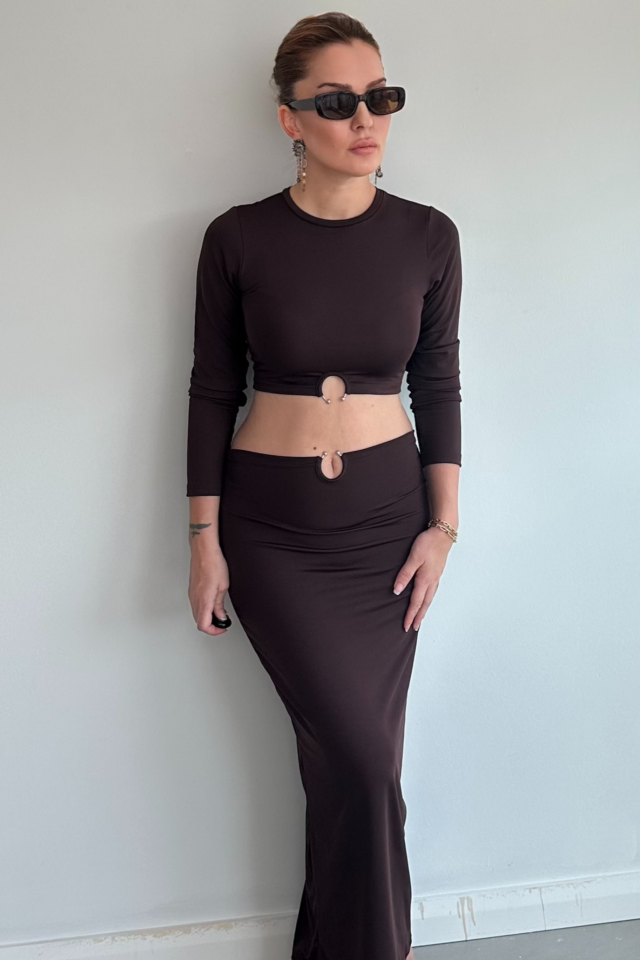 Acı Kahve Halkalı Etek Bluz Takım