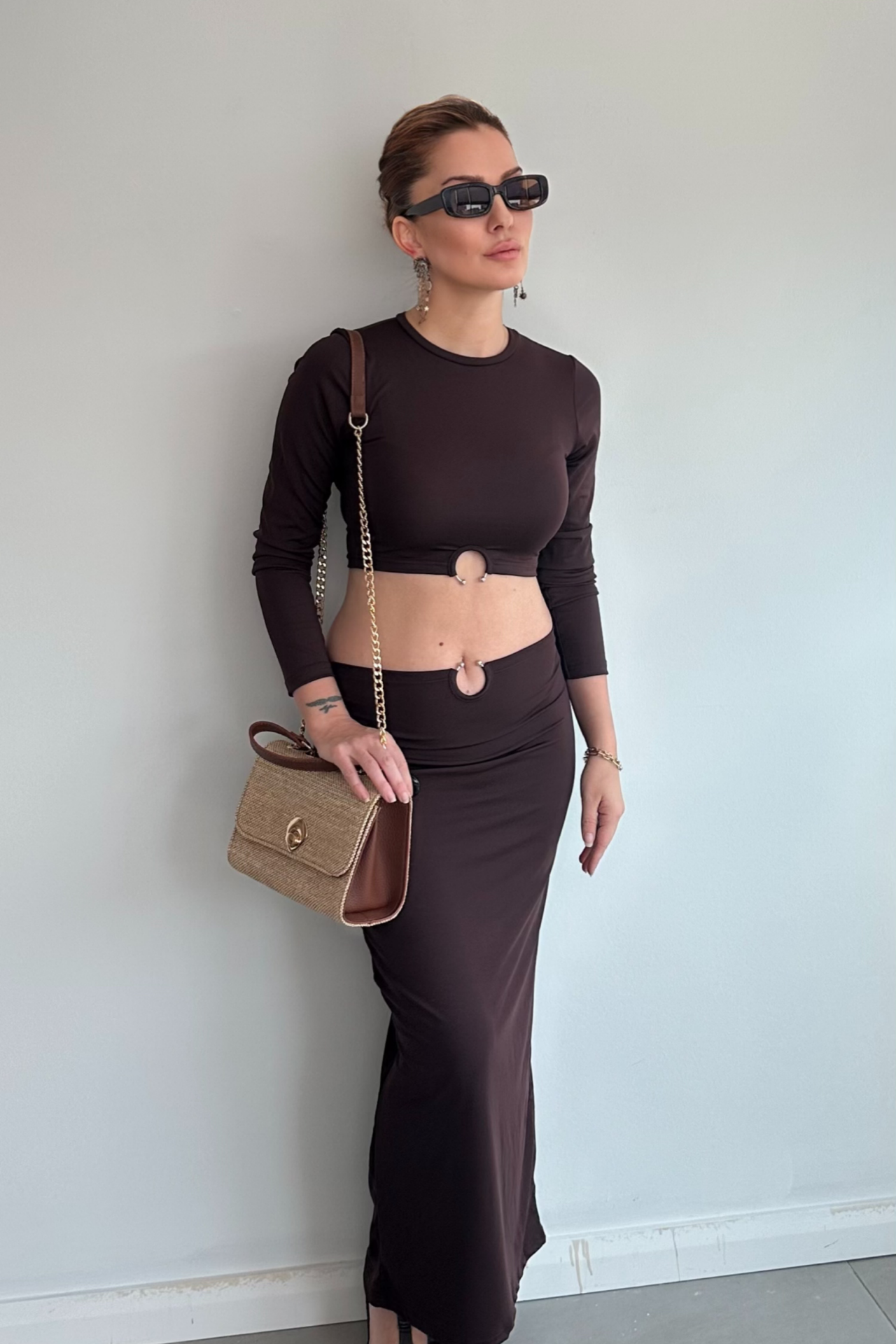 Acı Kahve Halkalı Etek Bluz Takım