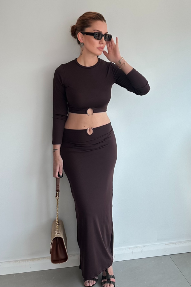 Acı Kahve Halkalı Etek Bluz Takım