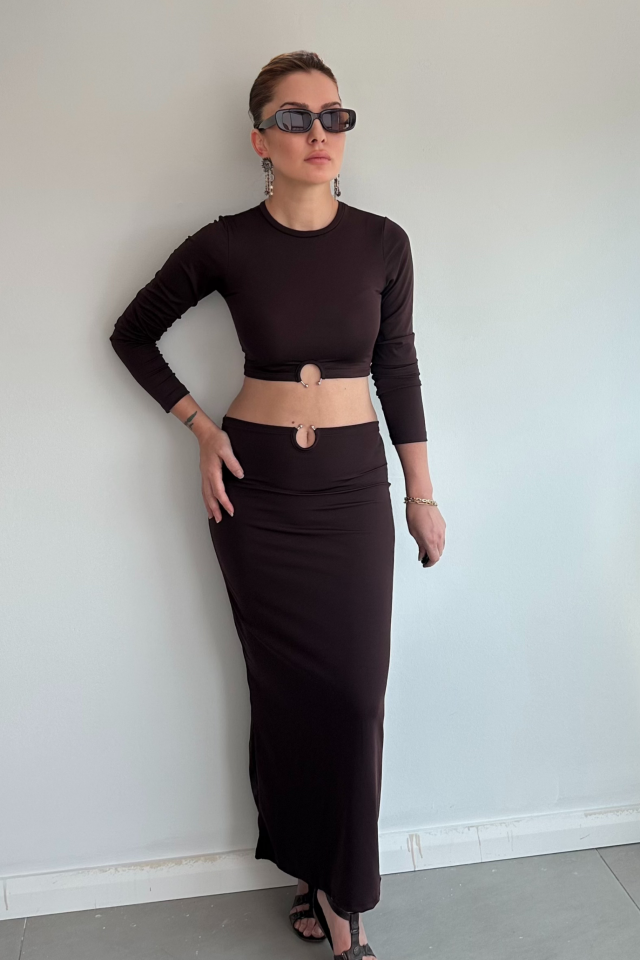 Acı Kahve Halkalı Etek Bluz Takım