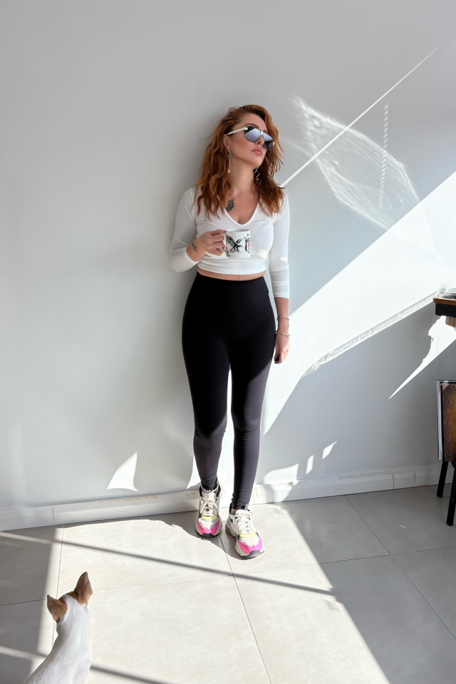 Beyaz Uzun Kollu V Yaka Bluz