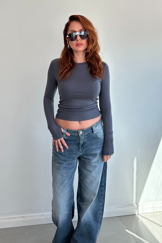 Antrasit Parmak Geçirmeli Bluz